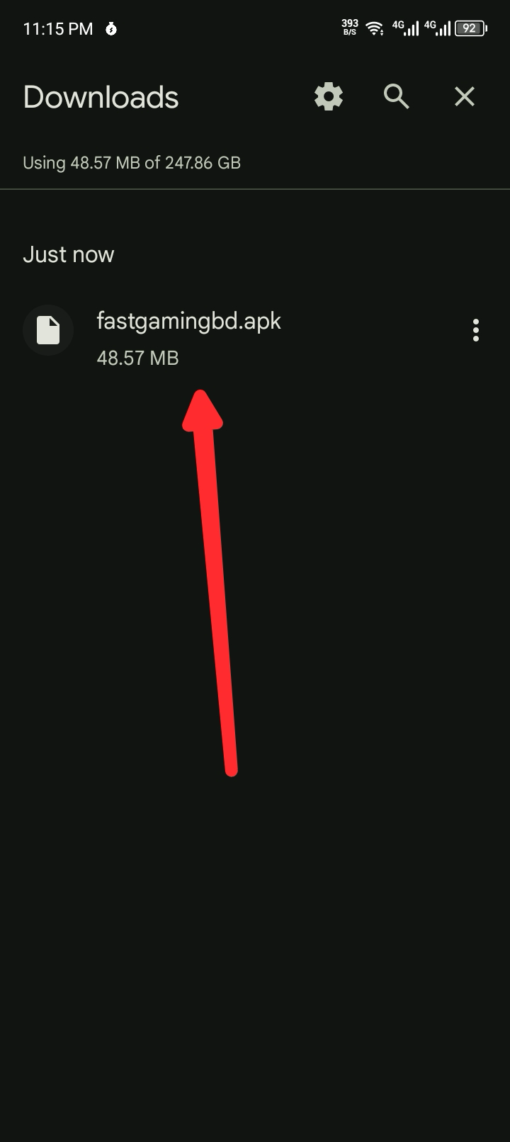 Step 2 - Open fastgamingbd.apk from Downloads